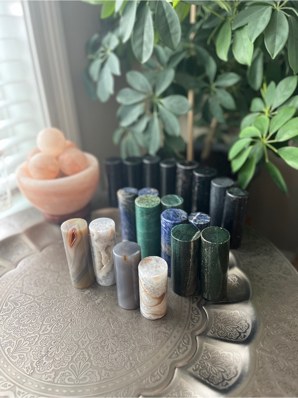 Pair of Stone Chargers / Massage Cylinder